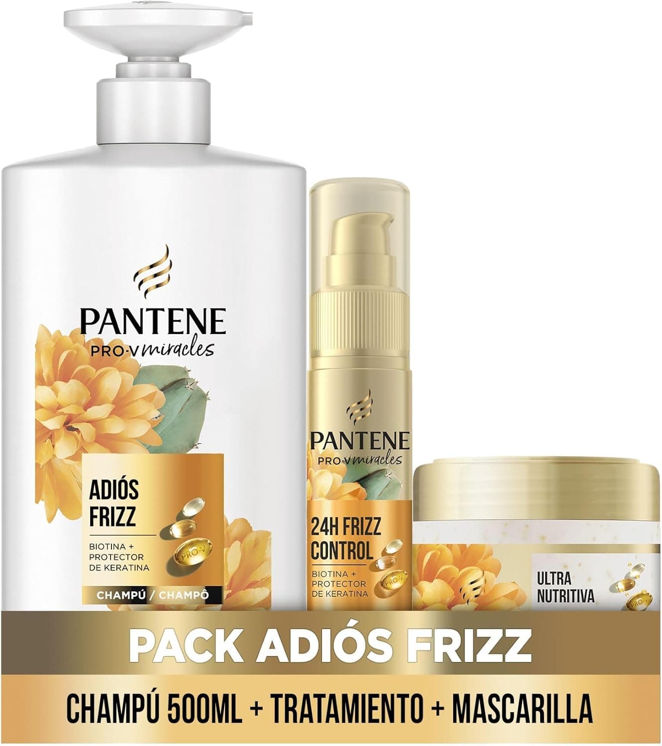 Pantene Frizz Controlo com biotina e complexo de queratina champô 500 ml máscara cabelo 300 ml soro cabelo sem enxaguar 70 ml