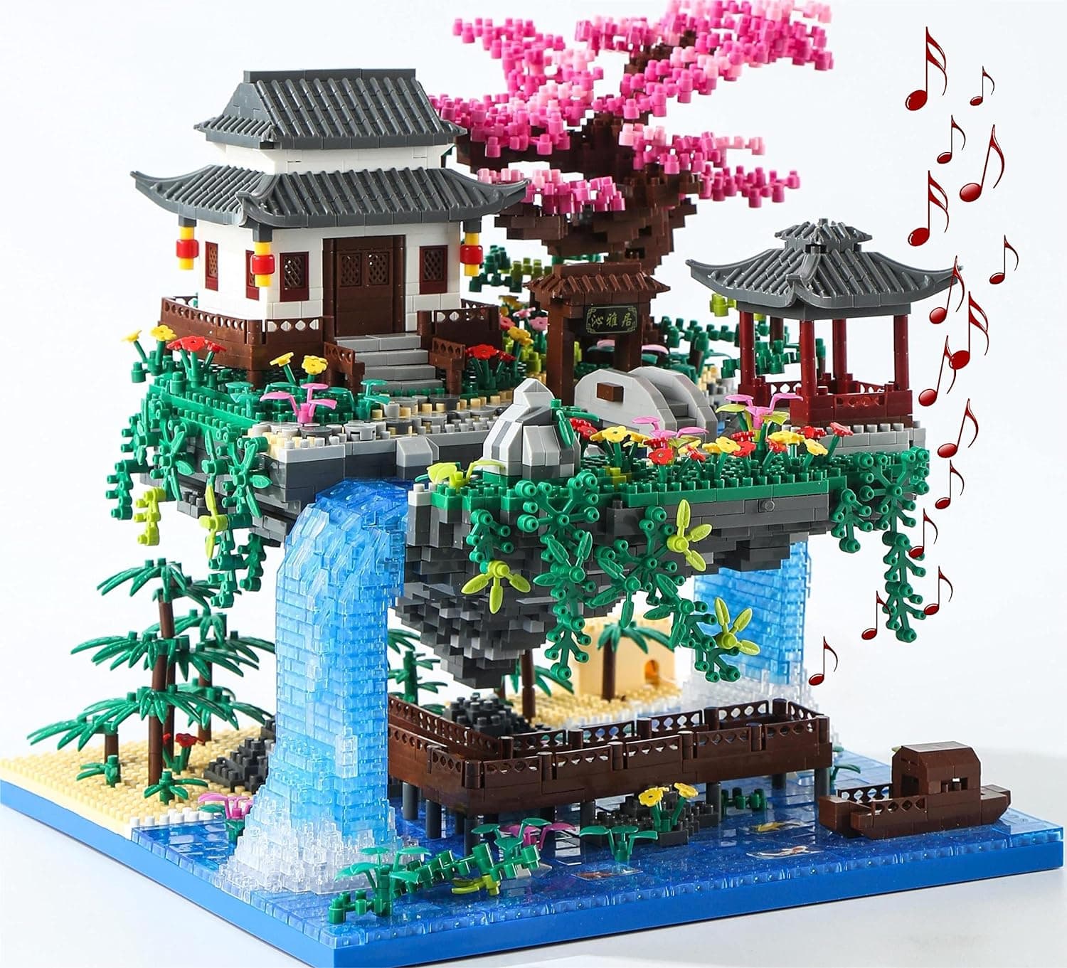 Yushinv Cherry Blossom Tree | Conjunto de construção de árvore de cerejeira com música original e 3320 peças