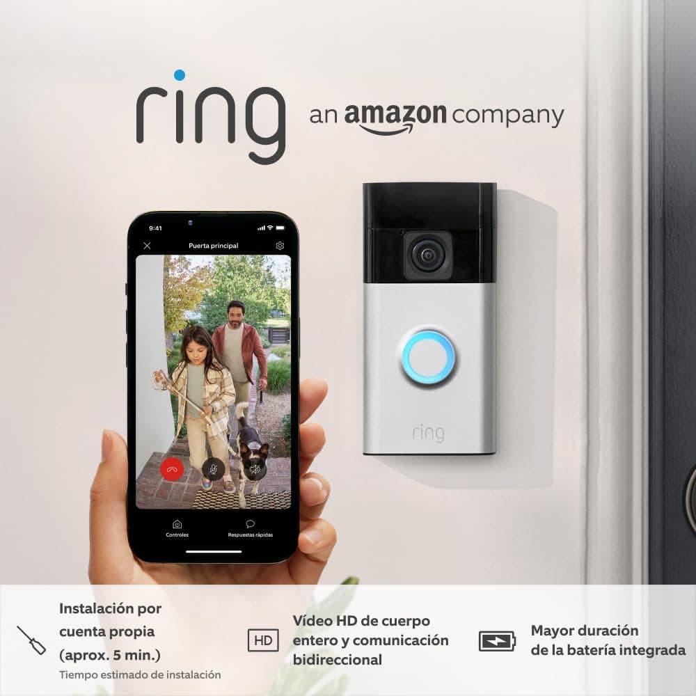 Ring Video Doorbell com bateria (2024) – campainha com vídeo HD corpo inteiro, instalação fácil e Ring Protect 30 dias grátis