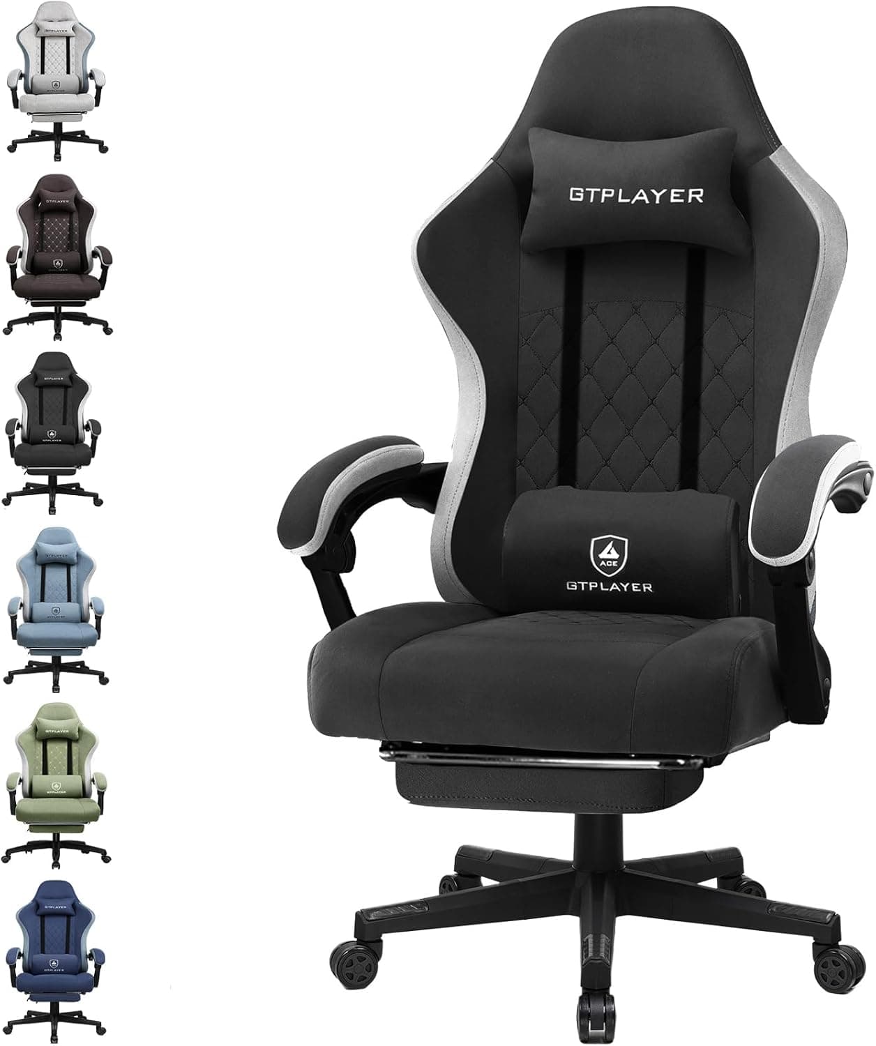 GTPLAYER Cadeira Gaming tecido ergonómico respirável cadeira Gamer reutilizável com apoios para os pés, almofada lombar e encosto de cabeça cadeiras Gaming regulável em altura para jogos de estudo 