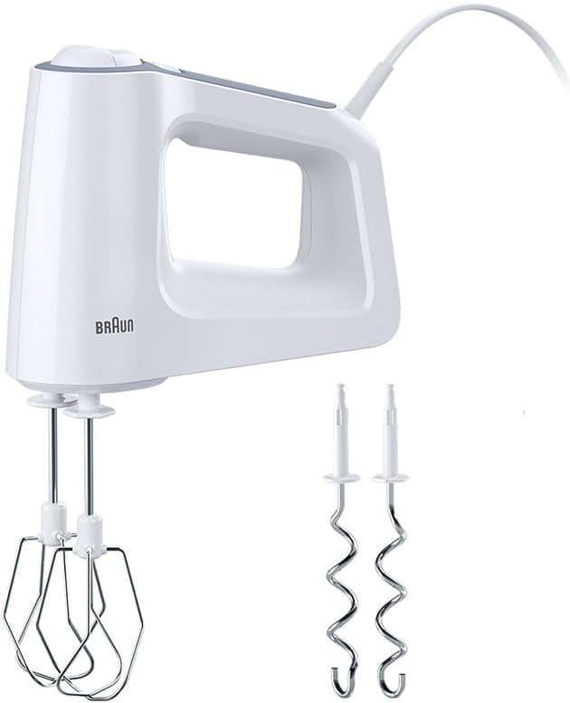 Braun Batedeira multimix de 3 HM3100WH de 500 W de potência, varetas de aço inoxidável, 5 velocidades, classe A, branco
