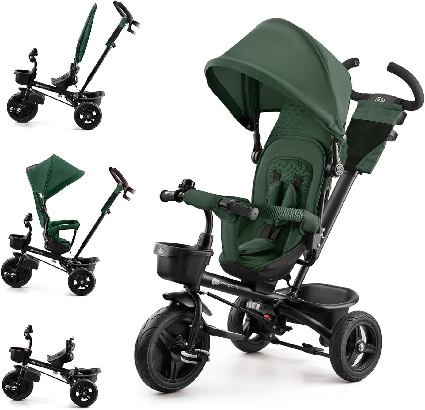Kinderkraft AVEO Triciclo para bebé, dobrável, trike, bicicleta para crianças, triângulo volutivo, triciclo sem pedais, bicicleta para bebé, com acessórios práticos, duas cestas, 9 meses a 25 kg