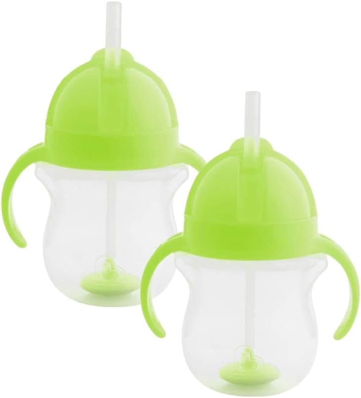 Munchkin Click Lock Tip & Sip | Copos de palhinha antiderrames para bebé sem BPA 2 unidades 207 ml verde
