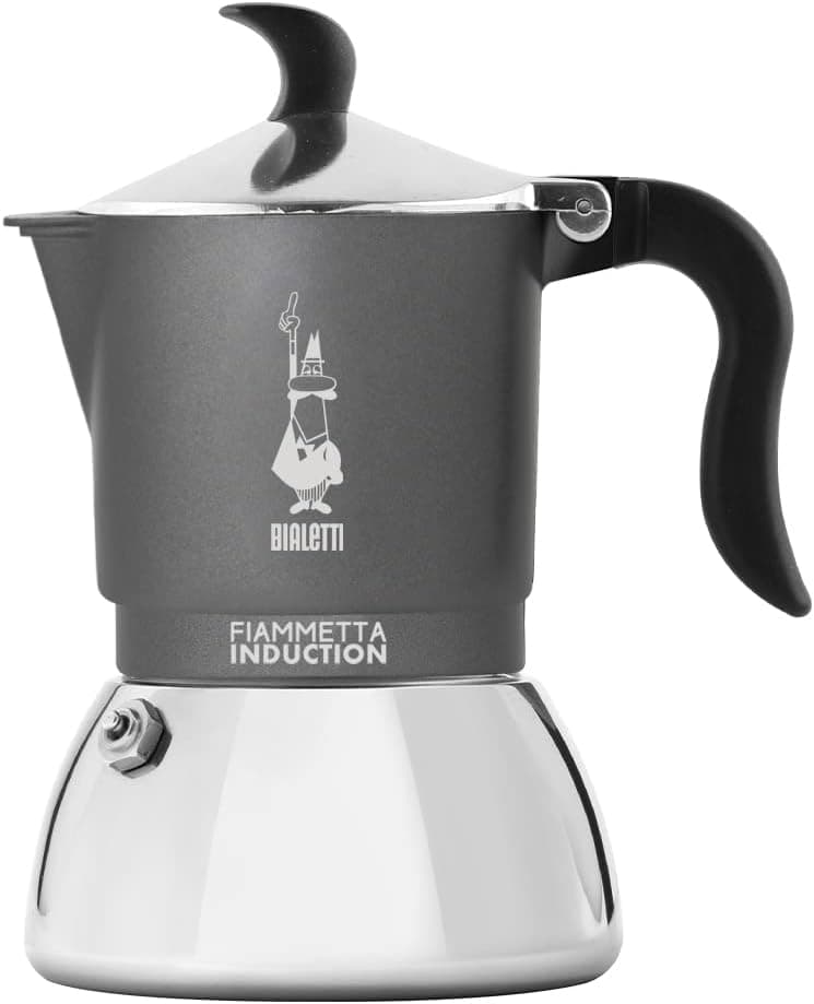 Bialetti Fiammetta Cafeteira de indução, 2 chávenas (100 ml), adequada para todos os fogos, design elegante, cinzento