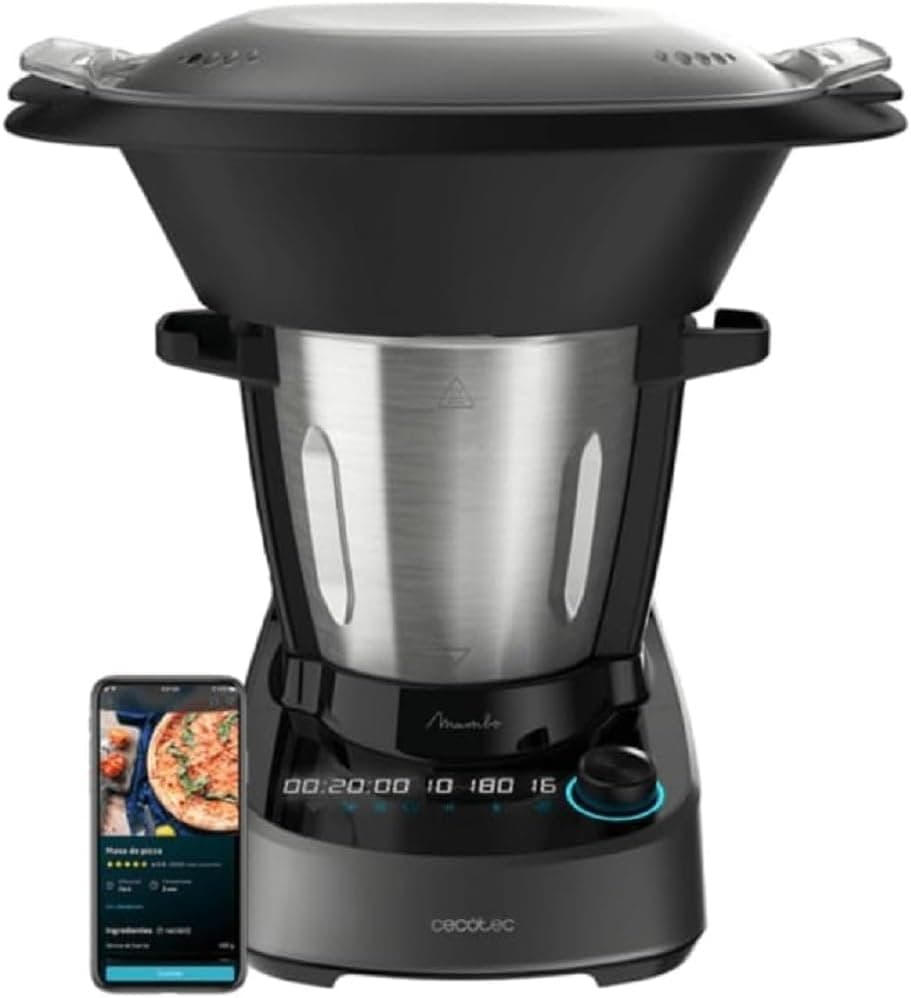 Cecotec Robô de cozinha multifunções Mambo 11090. 1600 W, 37 funções, APP, balança e jarro de 3,3 litros, em aço inoxidável, adequados para máquina de lavar louça