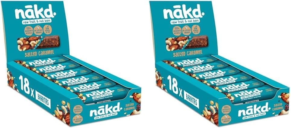 Nākd. Salted caramelo - barras Raw de frutas e frutos secos, 100 % ingredientes naturais - sem açúcar adicionado, 18 x 35 g (embalagem de 2)