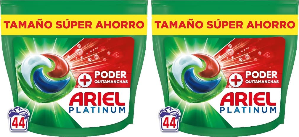 Ariel PODs Platinum, detergente líquido em cápsulas poder removedor de manchas cápsulas, 44 lavagens x2