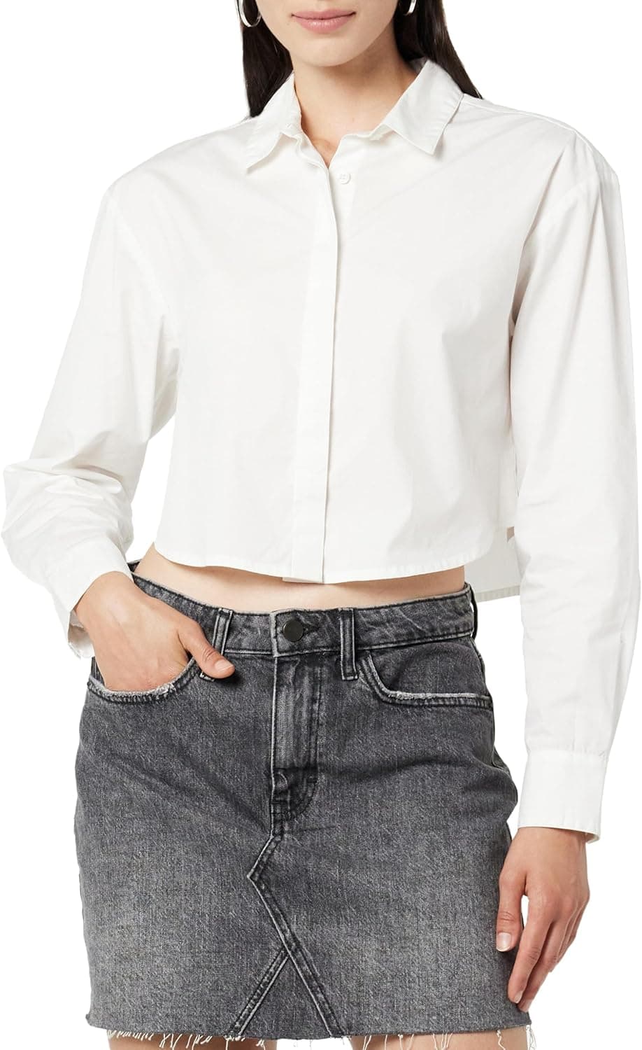 The Drop Camisa para mulher, ilha design curto popelim, branco, tamanho M