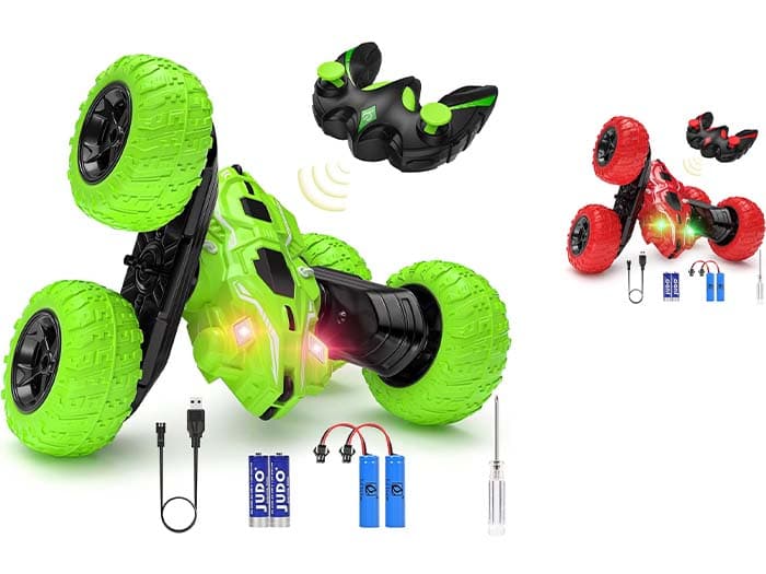 DDULEOG Carro telescópico 4WD 2,4 GHz carros teledirecionados crianças com luz LED, rotação de 360° RC para interiores, exteriores, relva, presentes de brinquedo para 6 anos 