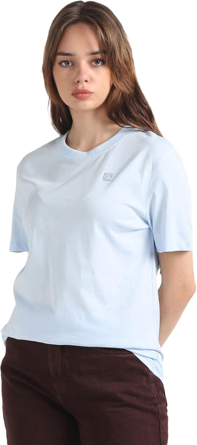 Calvin Klein Jeans T-shirt de manga curta para mulher Badge regular decote redondo