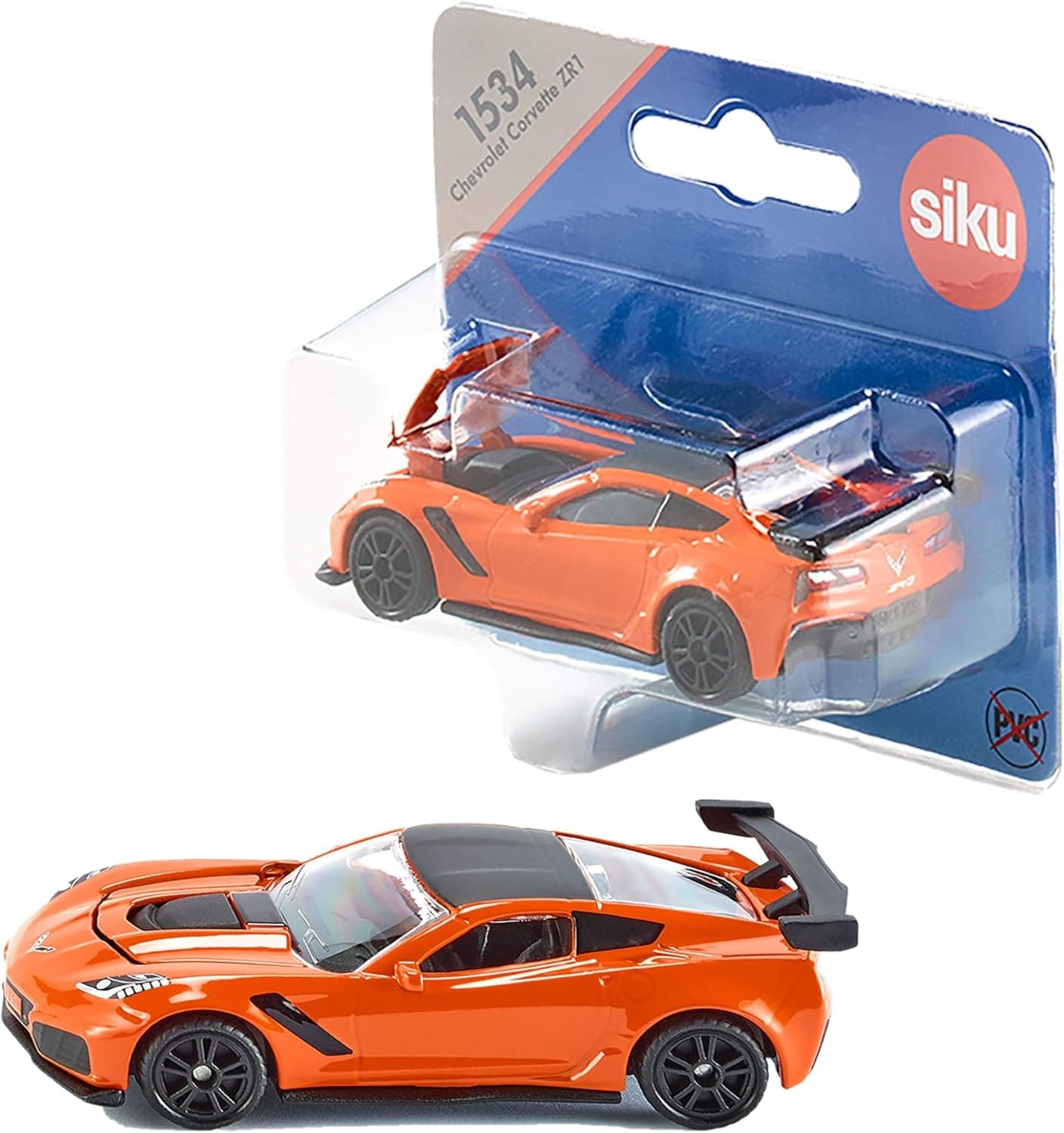 siku 1534, Chevrolet Corvette ZR1, laranja/preto, abertura do capô, veículo de brinquedo para crianças