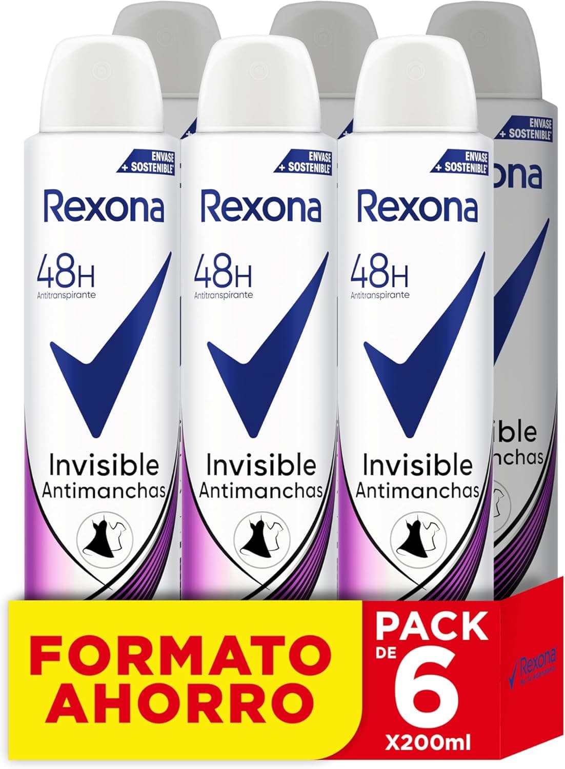Rexona Desodorante aerossol proteção original 48h invisível Black & White anti-respirável, para mulher, 200 mlx6