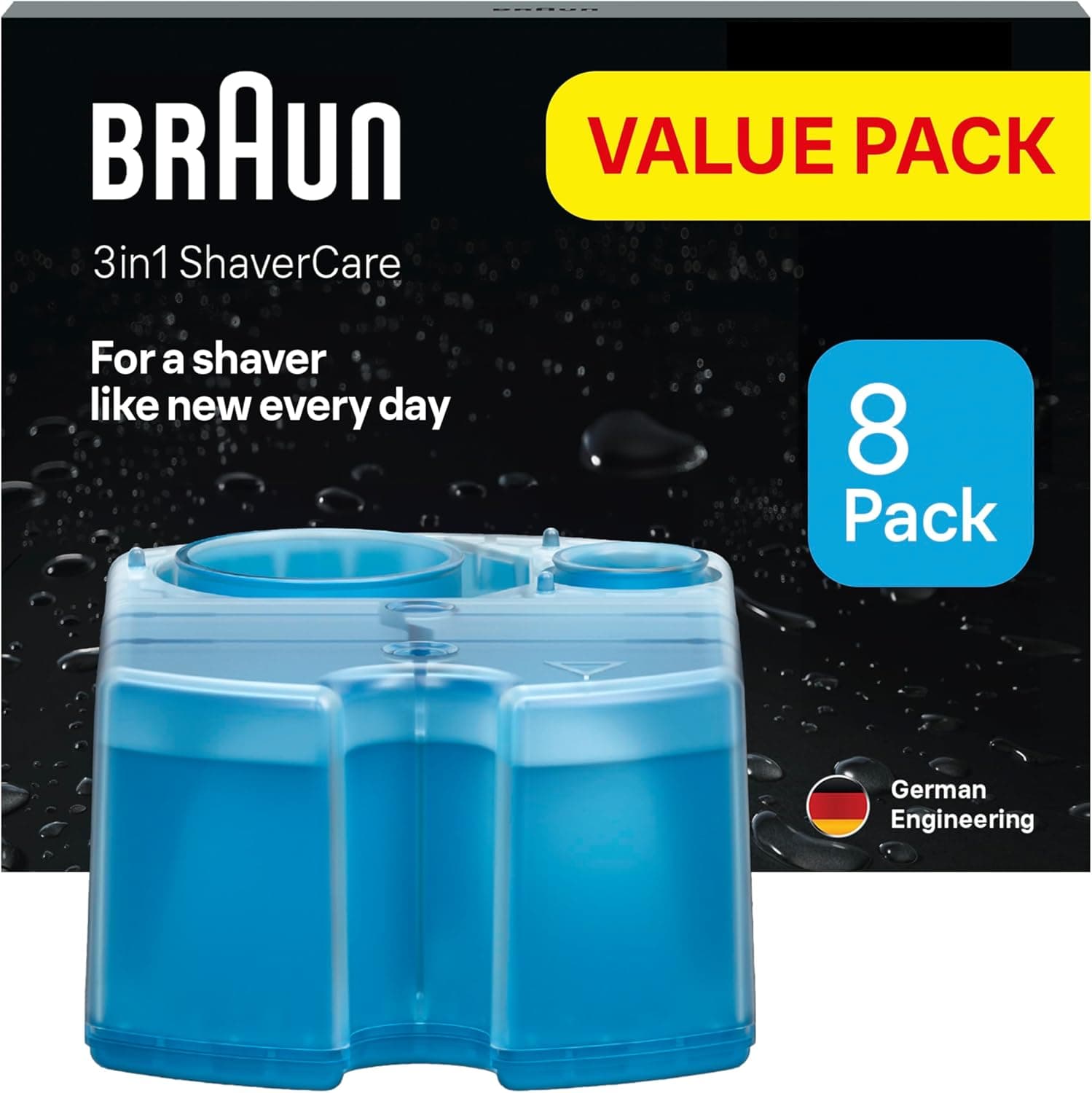 Braun ShaverCare 3 em 1 cartuchos de substituição originais para o centro de limpeza e carregamento SmartCare, limpador de máquina de barbear elétrica para homem, conjunto de 8, aroma fresco de limão