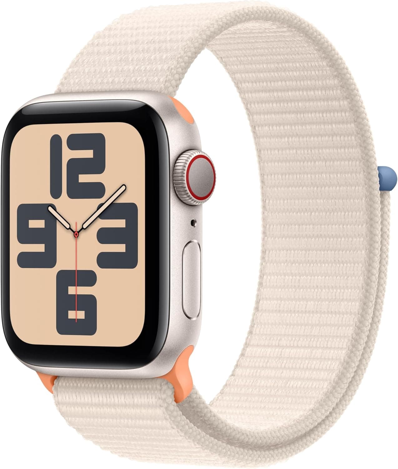 Apple Watch SE de 2.ª geração, 2023 [GPS celular] Smartwatch com caixa de alumínio em branco estrela de 40 mm e correia desportiva branca estrela. Ecrã Retina neutro em carbono