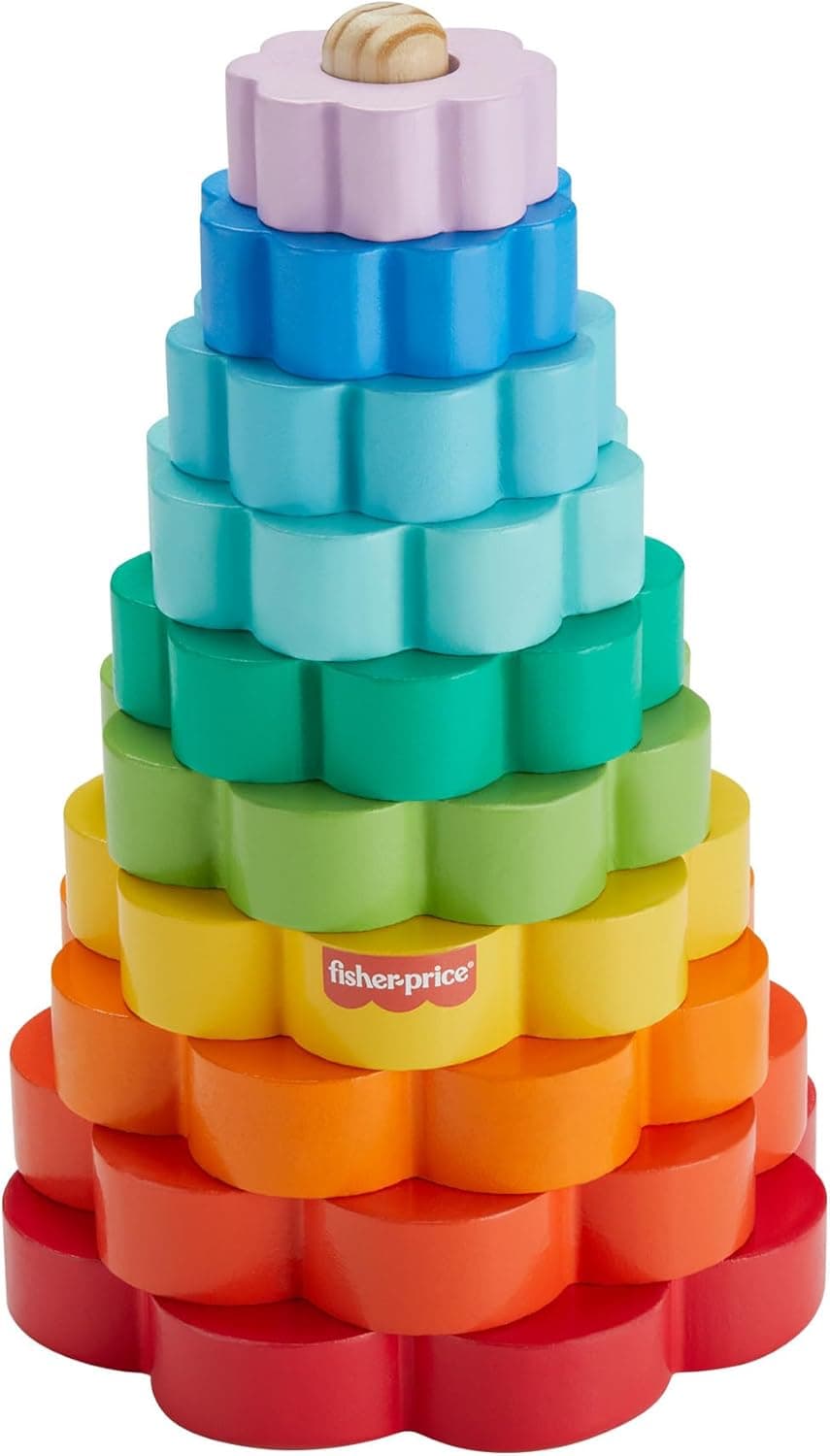 Fisher-Price Pirâmide de aros empilhável, brinquedo para empilhar peças coloridas em forma de flor fabricadas em material certificado FSC, conjunto de 18 meses (HXT77)
