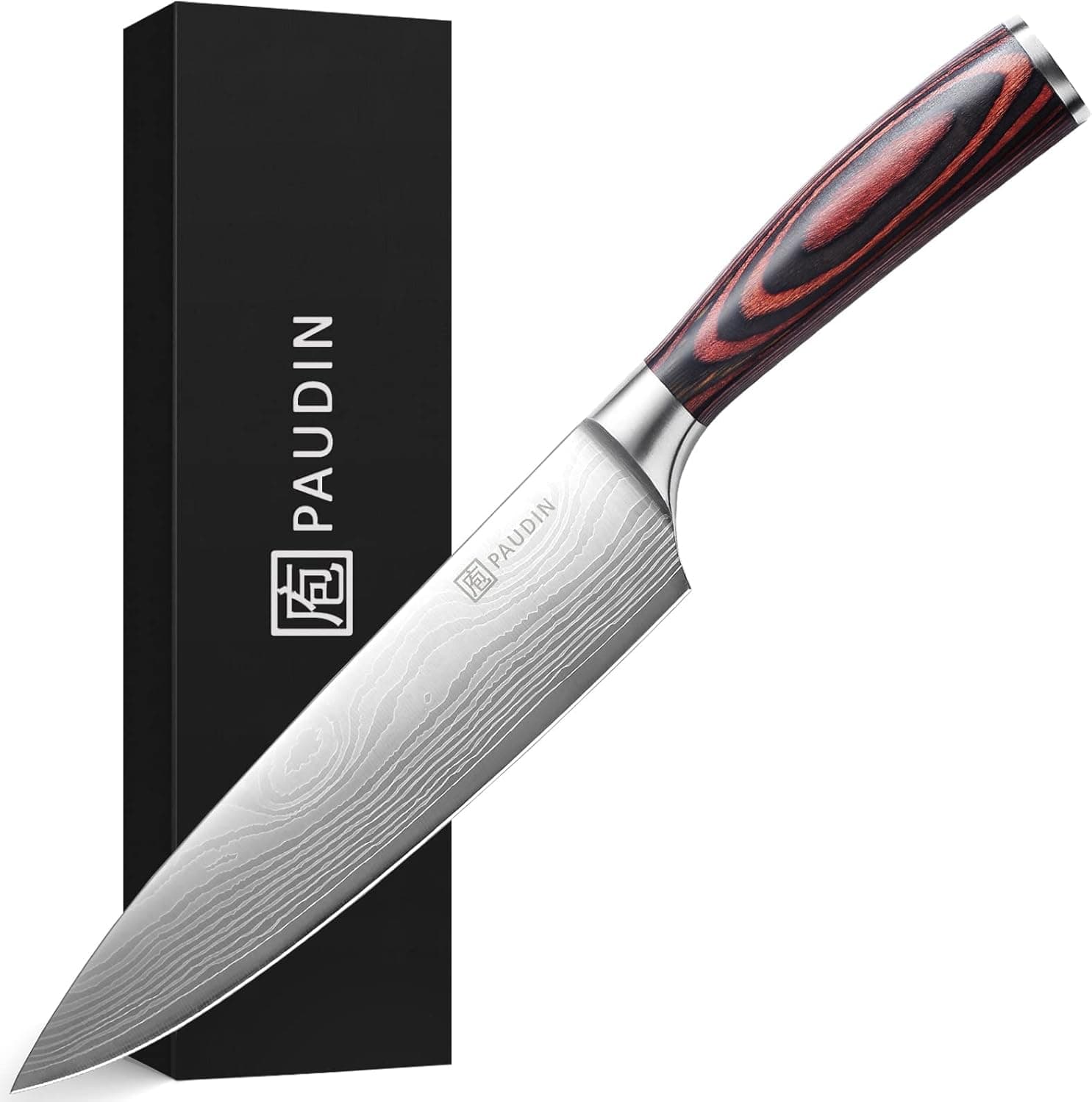 PAUDIN Facas de cozinha profissional de 20 cm, faca de chef para chef, faca multiusos em aço inoxidável carbono, lâmina super afiada com cabo ergonómico, facas de cozinha