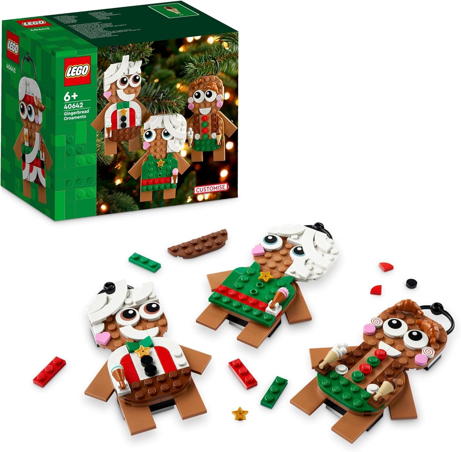 LEGO Enfeites de pão de gengibre, brinquedos natalícios infantis, para meninas e meninos de 6 anos ou mais, decoração de pendurar natalícia para quarto infantil e sala de estar 40642