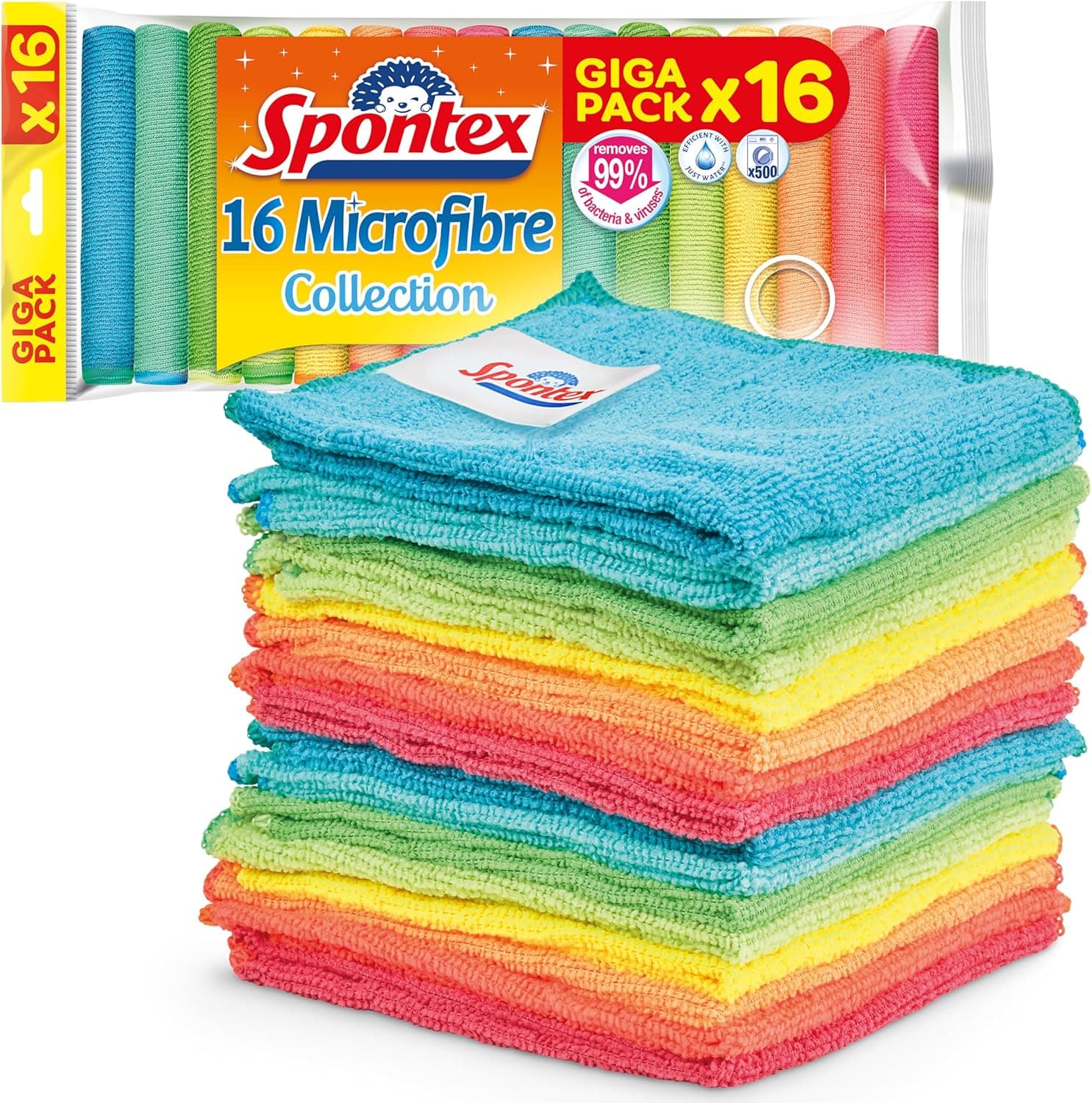 Pano de limpeza de microfibra Spontex Microfibra Collection | bagagens de microfibra multiusos de tamanho 30 x 30 cm, 16 panos de cozinha