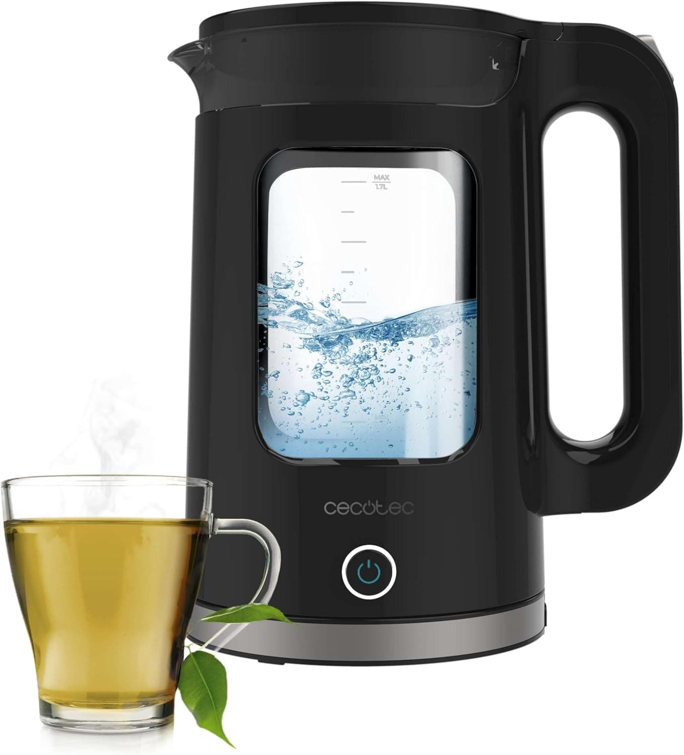 Cecotec Chaleira de água elétrica 1,7 l Thermosense 330 Glassy. 2200 W, corpo de vidro de borosilicato, filtro antical, base de 360º, recipiente sem cabos, indicador luminoso