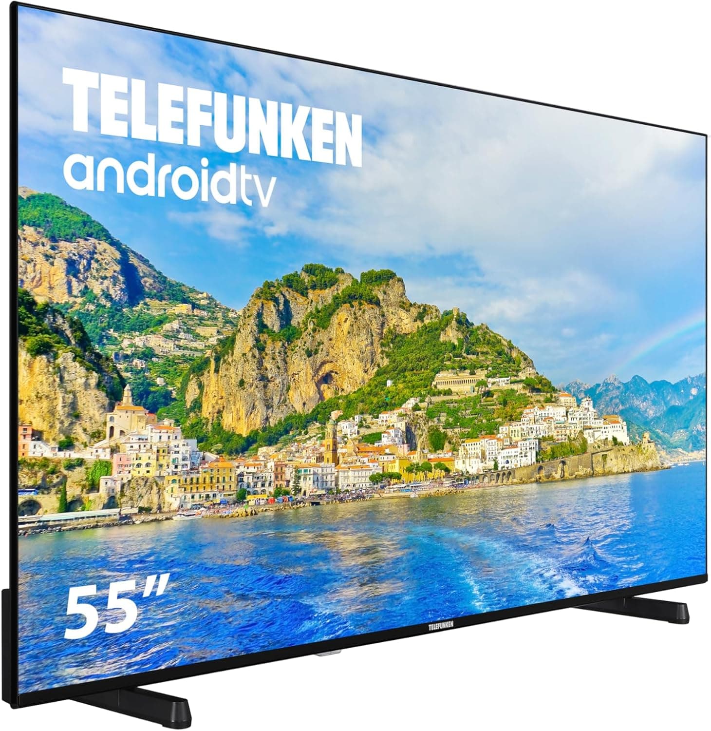 Telefunken 55DTUA724 Android TV de 55 polegadas 4K ultra HD, design sem molduras, HDR10, Dolby Vision, Bluetooth, Chromecast integrado, compatível com o Google Assistant, Dolby Atmos
