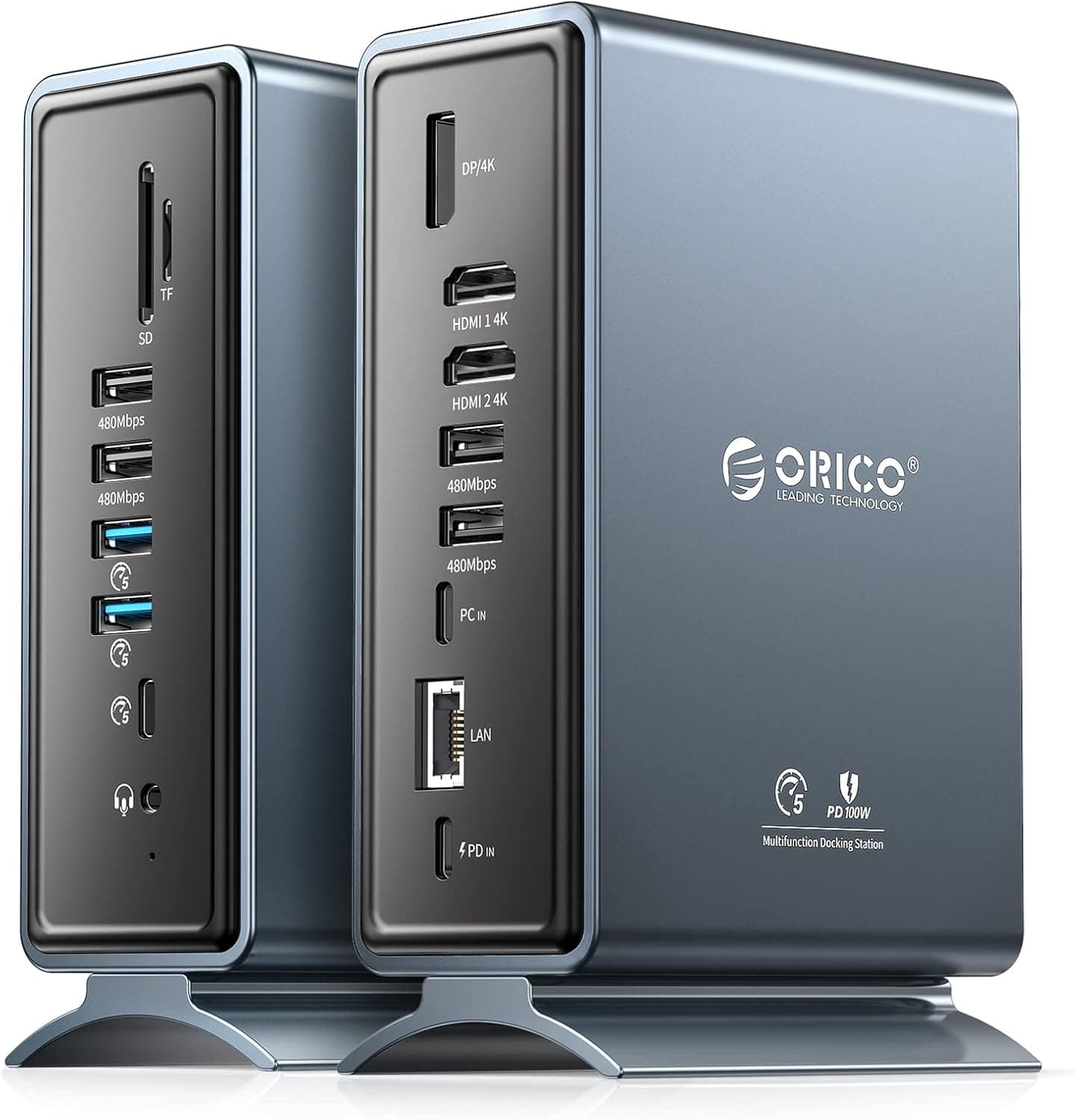 ORICO Estação de acoplamento, 15 em 1 base de conexão dupla 4K, Docking Station com 2 HDMI, 4K DP, 6 USB-A, 100 W PD, RJ45, áudio de 3,5 mm, leitor de cartões SD/TF, deve baixar o controlador