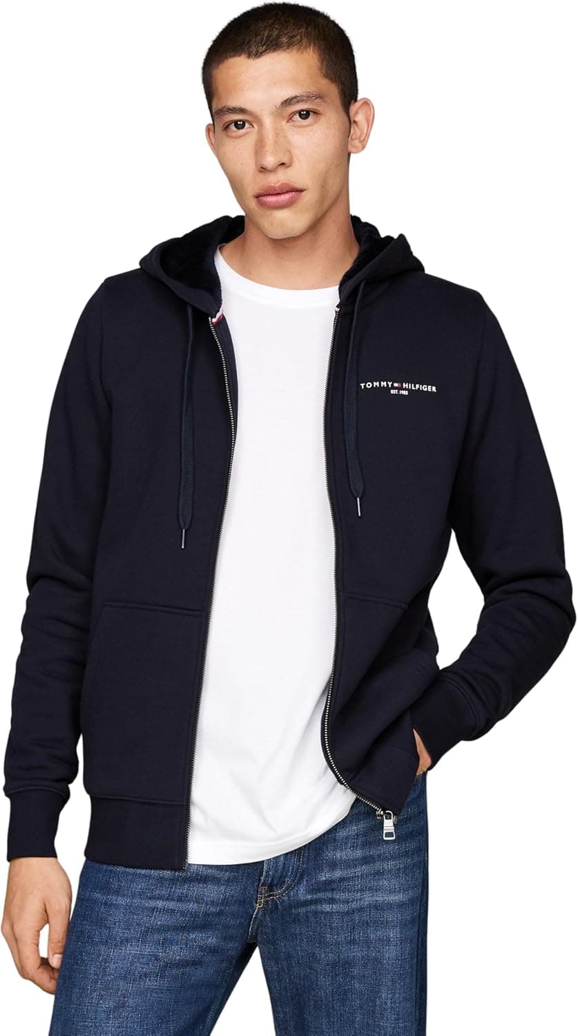 Tommy Hilfiger Hoodie com fecho de correr homem logótipo Fur Lined com bolsos