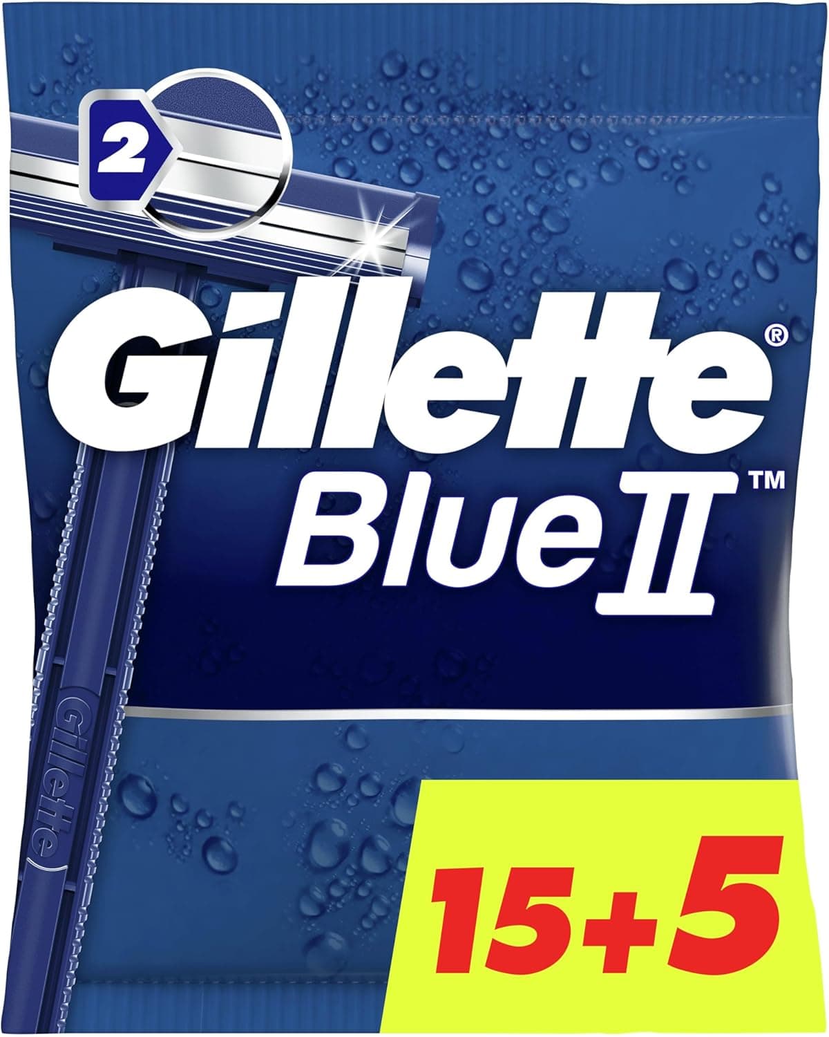 Gillette Blue II Máquinas de barbear descartáveis para homem, embalagem de 20 lâminas de barbear (15 + 5)