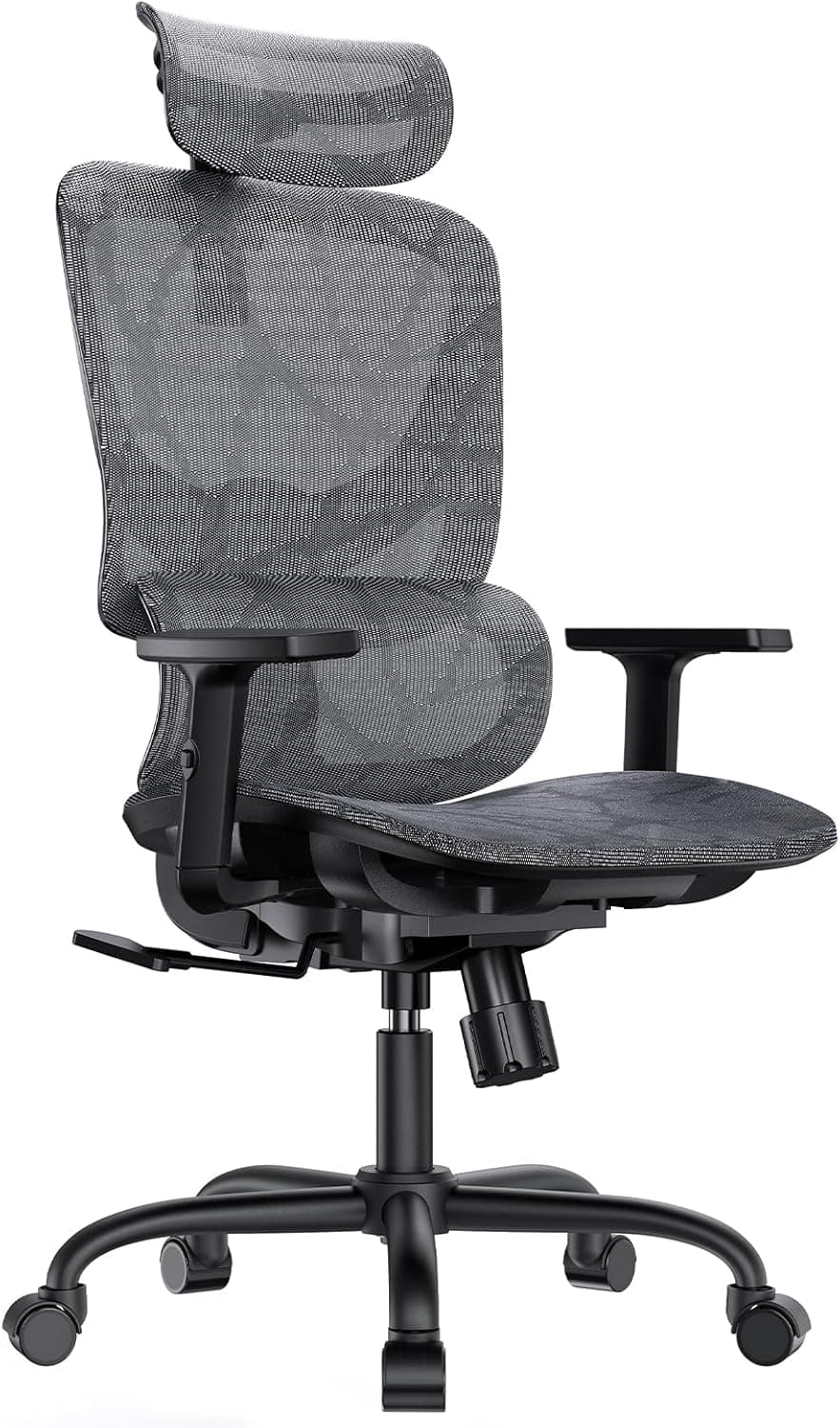 Cadeira de escritório ergonómica de malha HUANUO, cadeira de secretária de encosto alto com suporte lombar ajustável, apoios de braços, mecanismo de balanço, cadeira ergonómica de jogos de malha