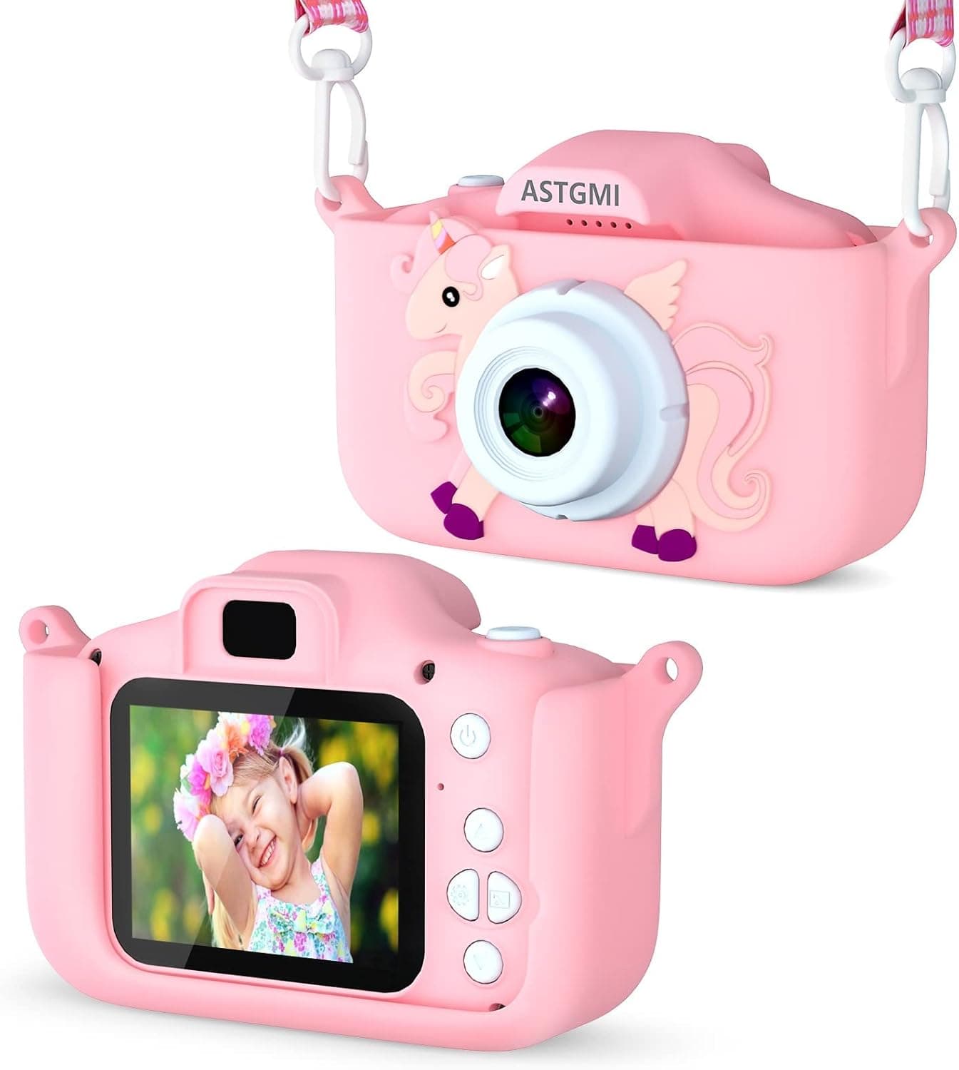 ASTGMI Câmara fotos infantis, 1080P HD câmara de fotos para crianças, brinquedos de câmara fotos crianças, presente de aniversário para menina de 3 4 5 6 7 8 9 10 anos, com cartão SD de 32 GB (rosa)