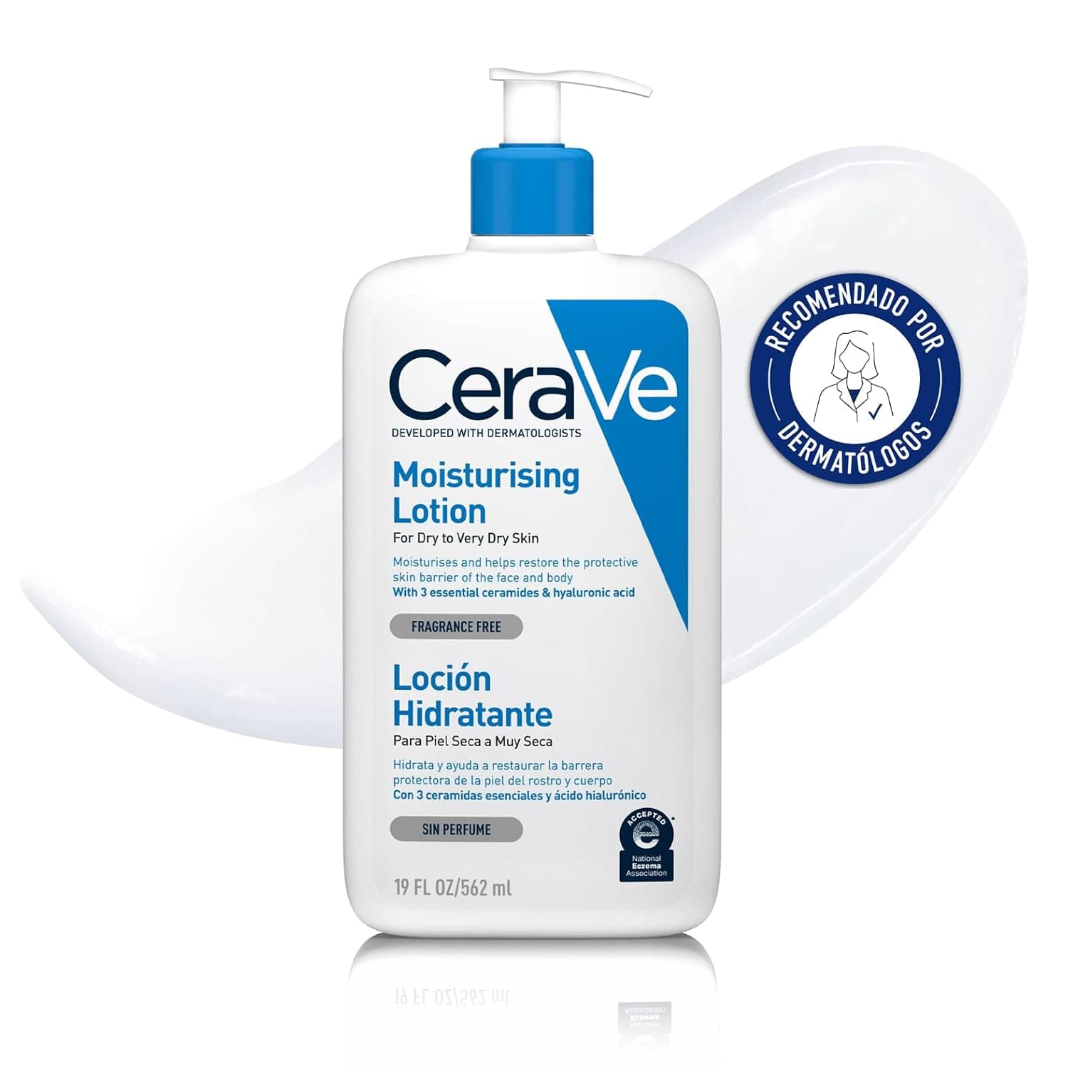 CeraVe Loção hidratante, para pele seca muito seca, hidrata e restaura a barreira utânea, enriquecida com ceramidas essenciais e ácido hialurónico , fórmula leve, adequada para rosto e corpo, 562 ml