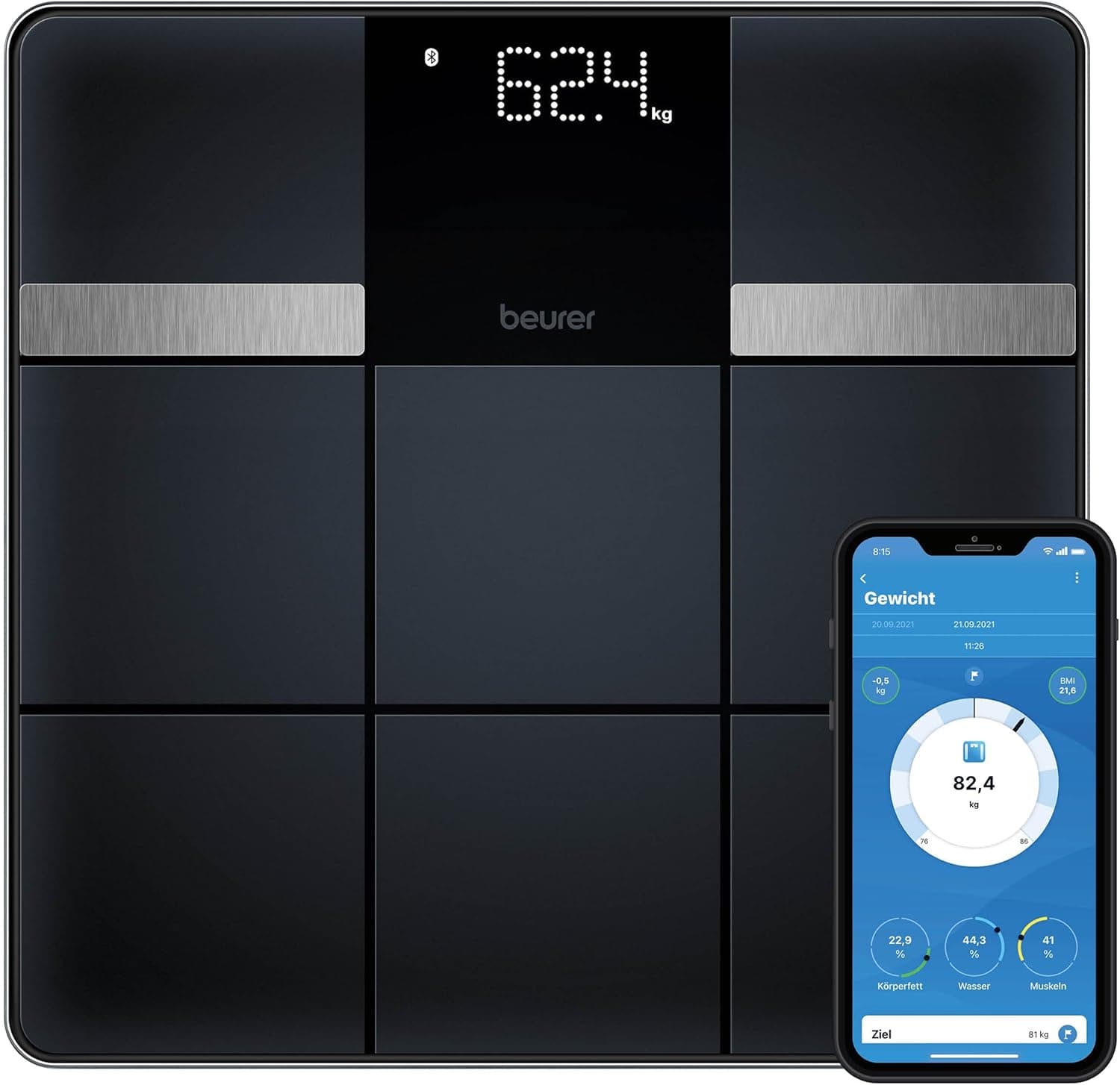 Beurer BF 450 | Balança digital corporal com análise de 17 valores, ligação à app e 8 memórias de utilizador, até 180 kg