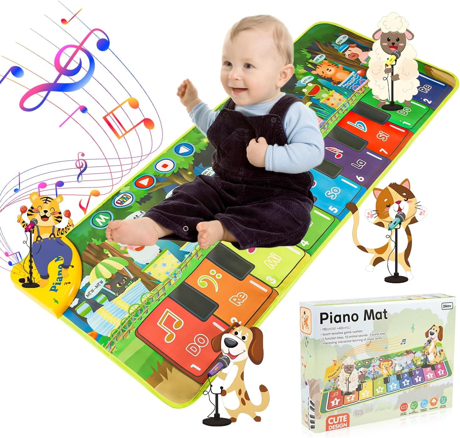 Carehabi Tapete de piano para bebé com 19 músicas e 9 teclas