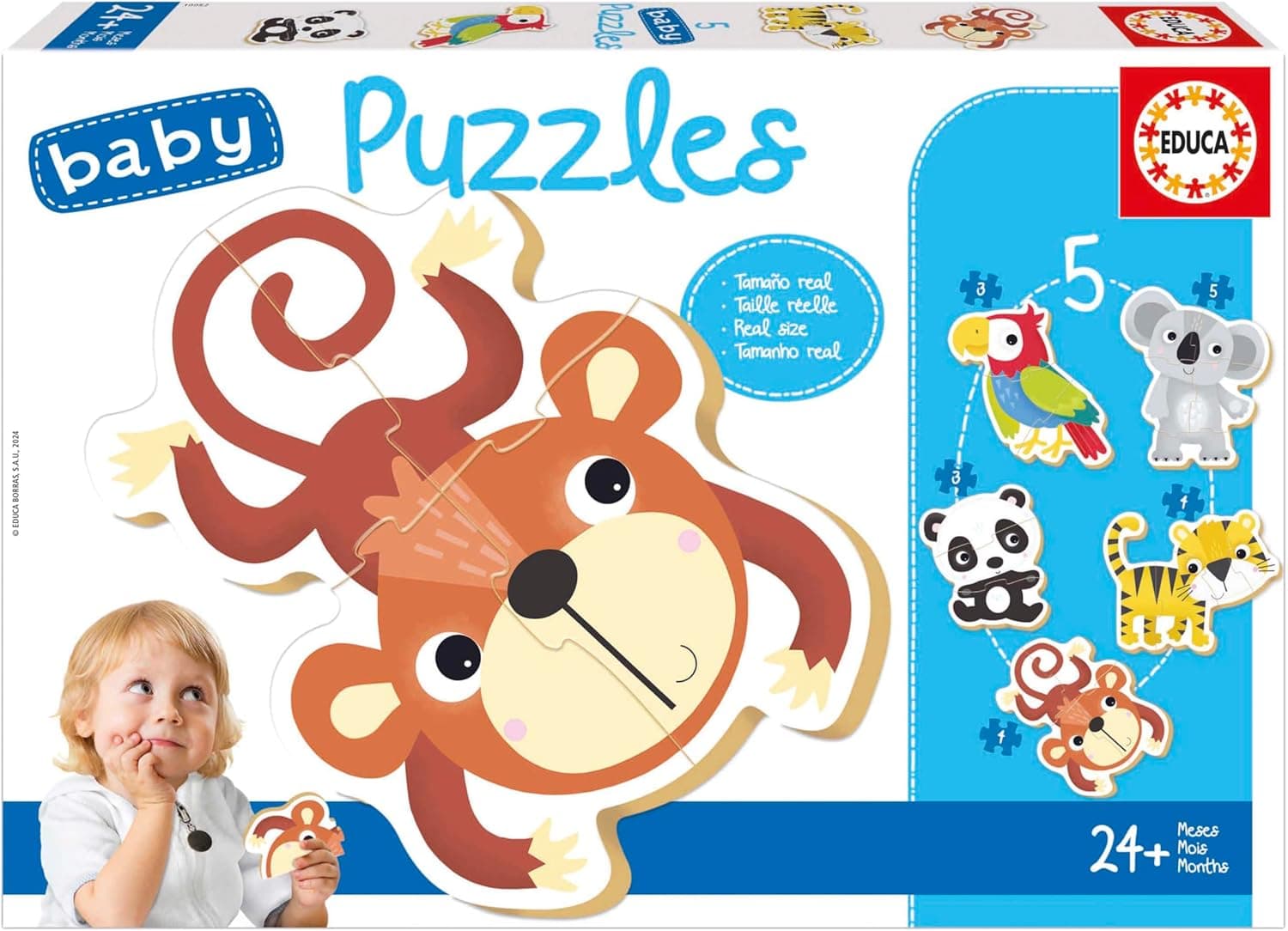 Educa - Baby Puzzles fauna selvagem | Conjunto de 5 puzzles progressivos de 3 a 5 peças para aprender com diferentes níveis de dificuldade à medida que crescem. Recomendado a partir de 2 anos (19952)