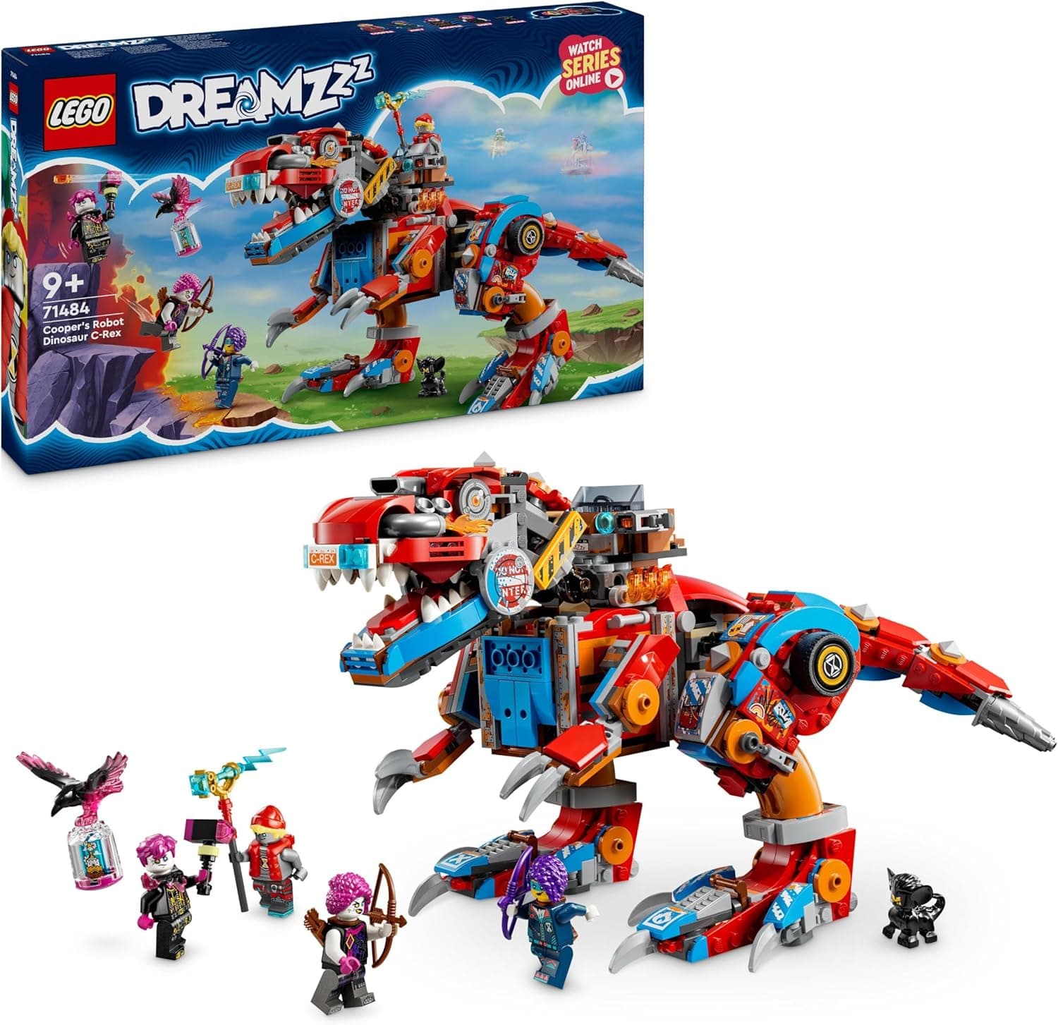 LEGO DREAMZzz 2 em 1 dinossauro Robot C-Rex de Cooper terodáctilo de brinquedo reconstruível, figura articulada de T. Rex e 4 minifiguras, presente para crianças de 9 anos ou mais 71484