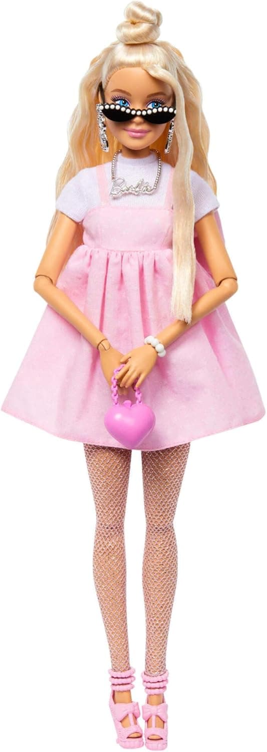 Barbie HYV27 | Boneca Deluxe loira com vestido rosa e acessórios