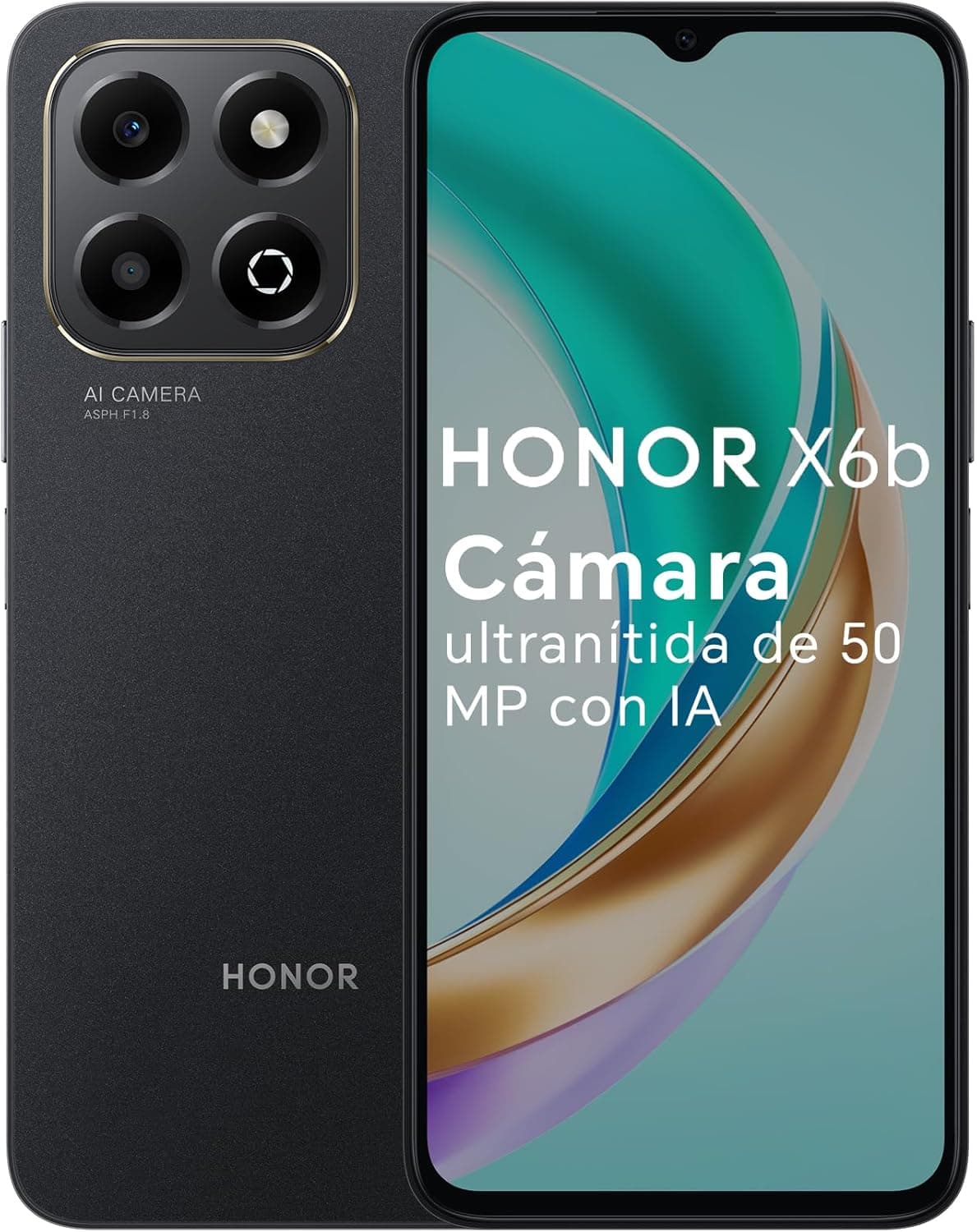 HONOR X6b 4G Móvel 128GB, 4 GB RAM, 6,56' 90Hz TFT LCD HD+, bateria de 5200 mAh, MediaTek Helio G85, câmara principal de 50 MP, Android 14, Dual Sim, NFC, Midnight Black