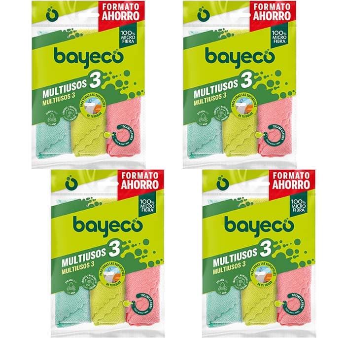 Bayeco - Panos multiusos - 100% microfibra, todos os tipos de superfícies, pack de 3, 4 embalagens