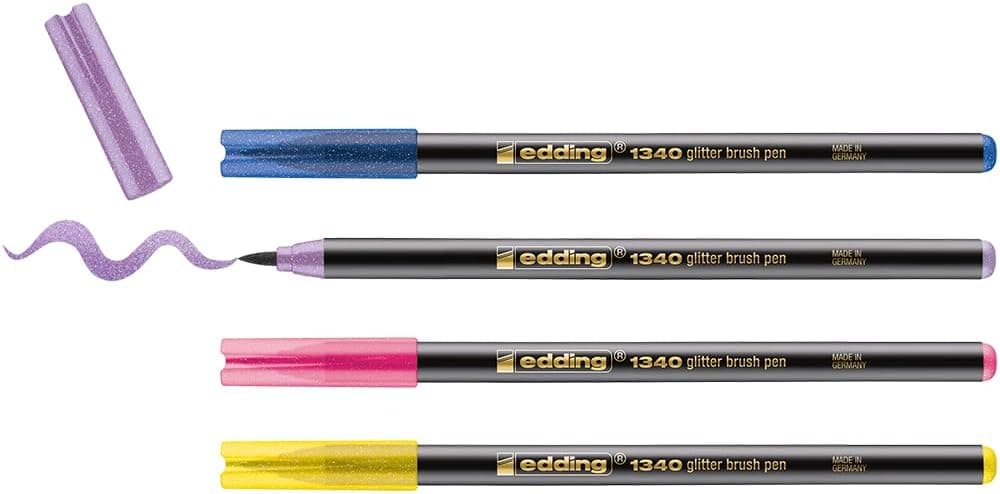Edding 1340 Pack de 4 marcadores com purpurina, multicolorido, ponta de pincel de 1 a 6 mm