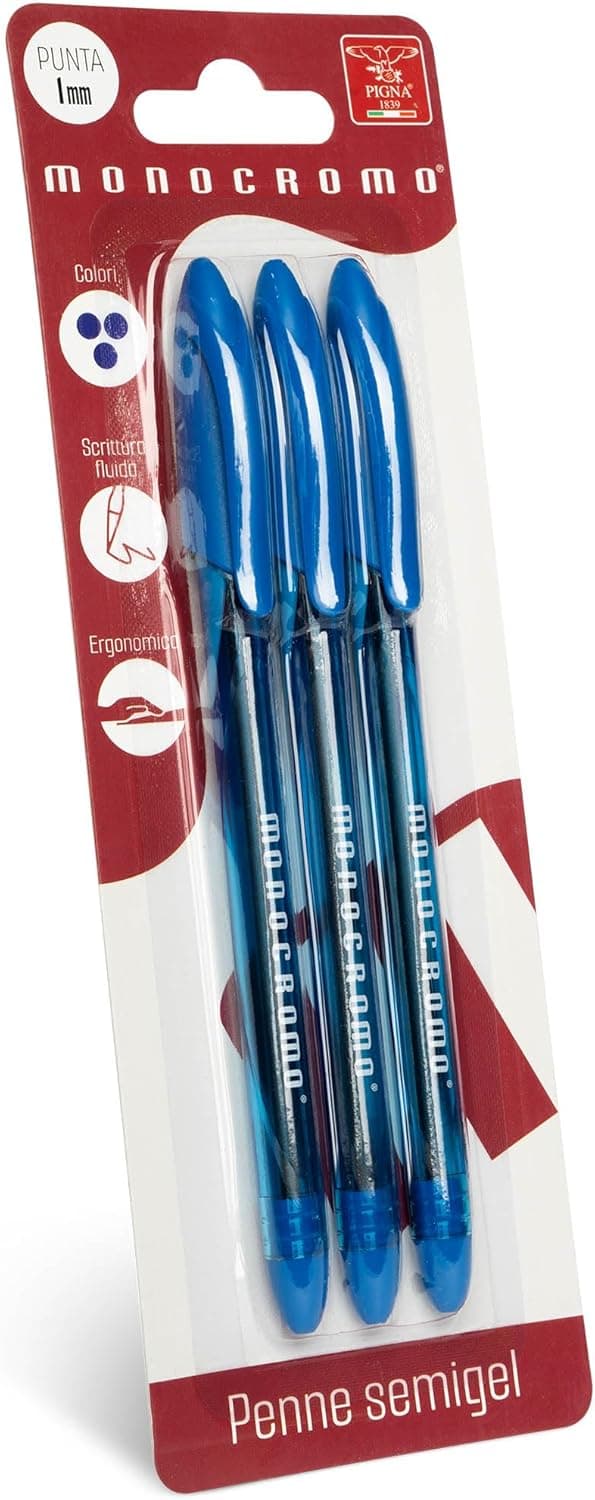 Pigna | Conjunto de 3 canetas de tinta semi-gel azul para escrita fluida