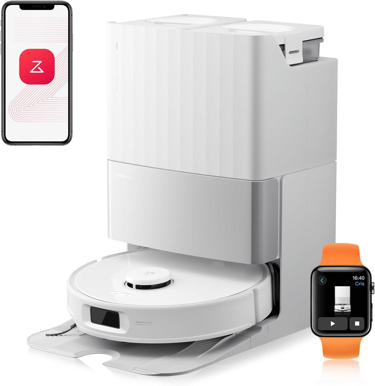 roborock Qrevo Edge S5A Robot Aspirador e esfregona 18.500 Pa, sem emaranhados, FlexiArm escova lateral e roupa, lavagem com roupa de água quente e auto-limpeza, secagem com ar quente, branco