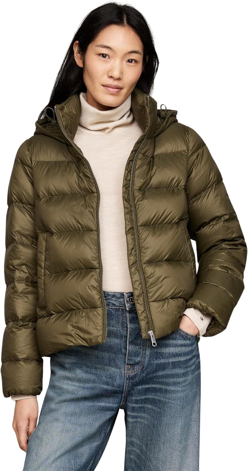 Tommy Hilfiger Casaco acolchoado para mulher Down casual Jacket com capuz