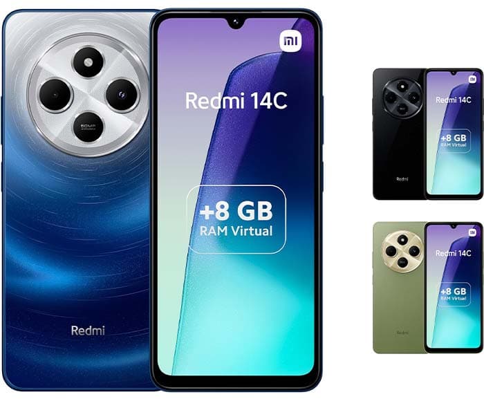 Xiaomi Redmi 14C Smartphone de 8 + 256 GB, ecrã LCD de 6,88" de 120 Hz, MediaTek Helio G81 Ultra, câmara dupla com IA de 50 MP, 5160 mAh, NFC