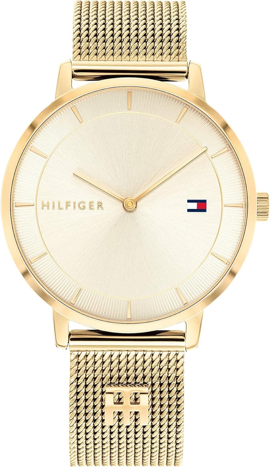 Relógio analógico feminino Tommy Hilfiger de quartzo com pulseira de malha de aço inoxidável