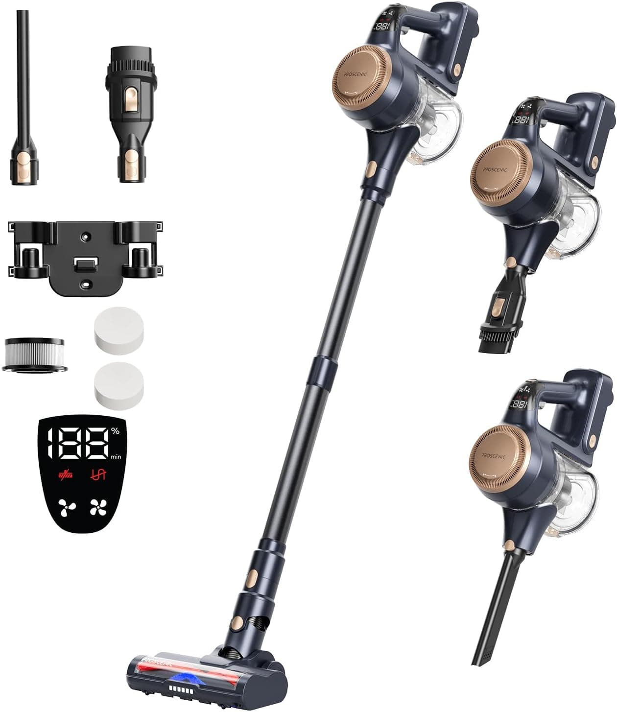 Proscenic P11 Lite 38 Kpa/400 W Aspirador sem cabo leve, 40 m bateria removível, anti-emaranhados para animais de estimação, ecrã tátil, para tapetes / pisos duros