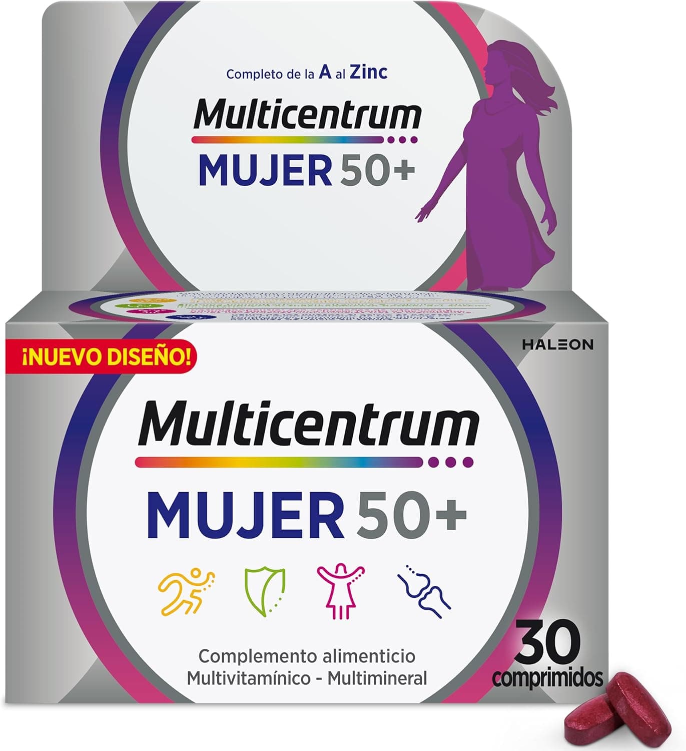 Multicentrum Women 50+ | Suplemento multivitamínico e multimineral para mulher pós-menopausa com magnésio, vitamina C e zinco, 30 comprimidos