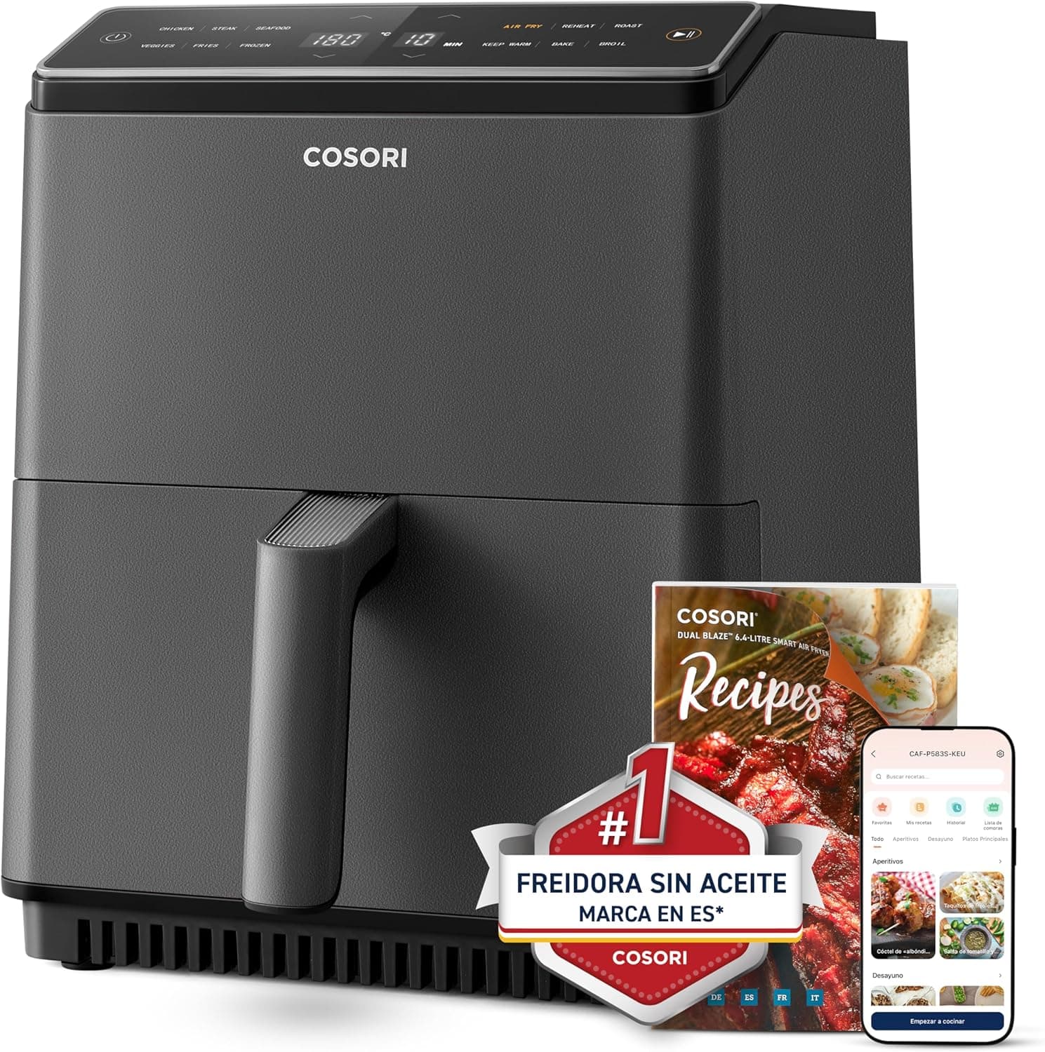 Cosori Dual Blaze | Air fryer sem óleo 6,4 L com resistência dupla e 12 programas, controlo Wi-Fi e acesso a receitas na app