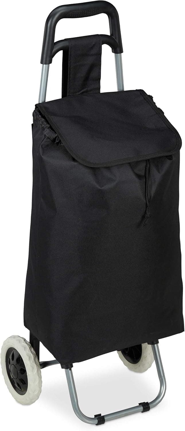 Relaxdays Carrinho de compras dobrável 28 l, carrinho rodas largas, bolsa removível, PP-poliéster, 92,5 x 42 x 28 cm