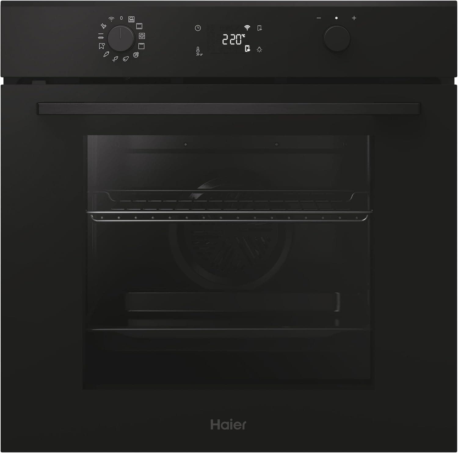 Haier ID Series 2 H6 ID2P5B3YTB - Forno multifunção pirolítico e hidrolítico, conectividade WIFI, 78L, cozedura multinível, 12 funções, ecrã táctil e comandos rotativos, guia telescópico, preto