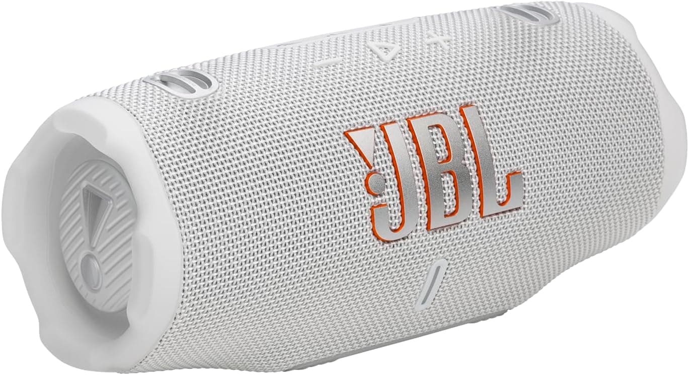 JBL Charge 6, Altifalante Bluetooth portátil sem fio, bateria de 28h, à prova de água IP68, à prova de poeira e quedas, som Pro com AI Sound Boost, compatível com Auracast, branco