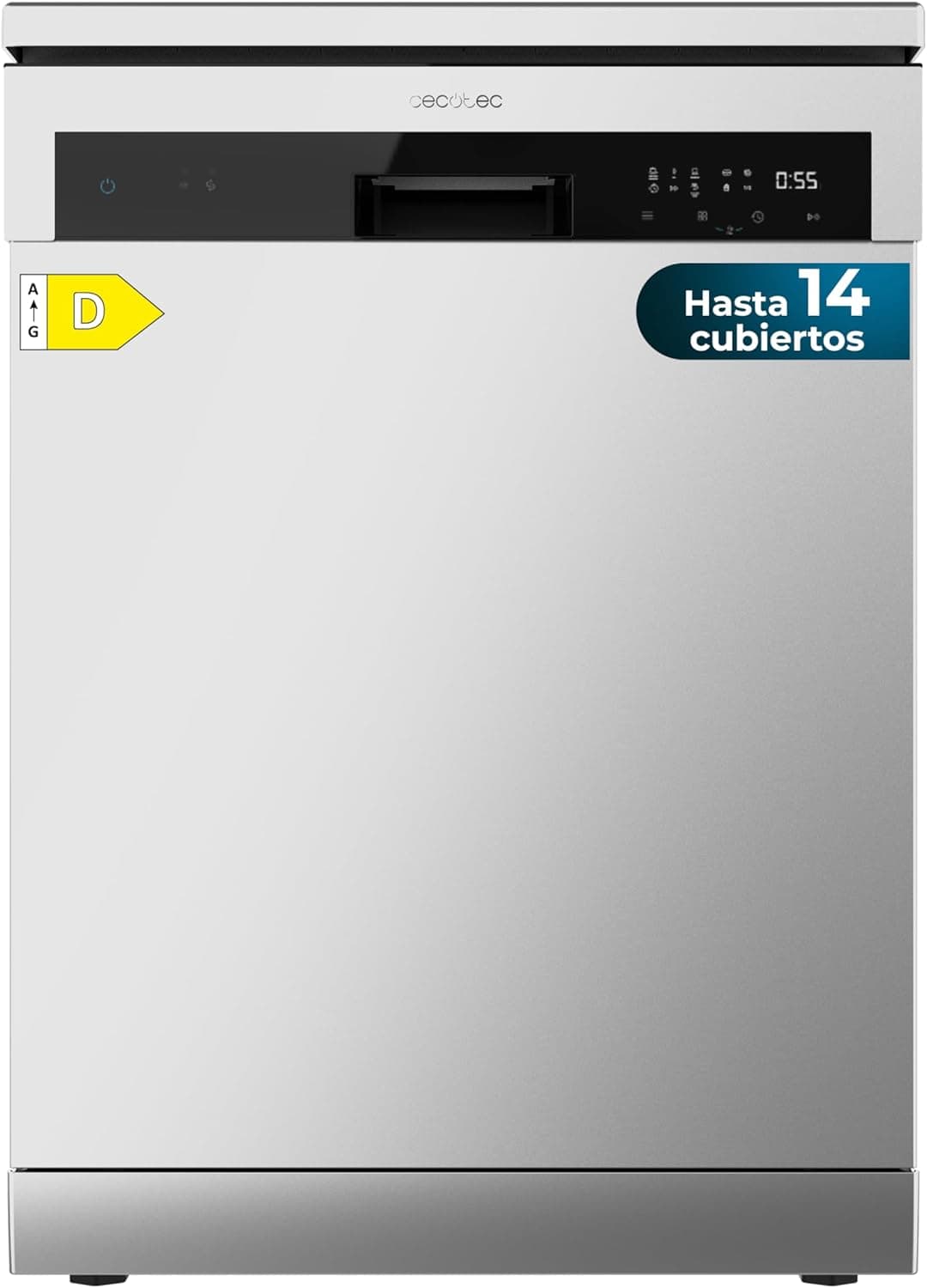 Cecotec Máquina de lavar louça, independente de 60 cm, Bolero Aguazero 6200 Inox D. 14 talheres, 6 programas com Dual Zone Wash, Dry+, Turbo Dry, meia carga, Delay Start